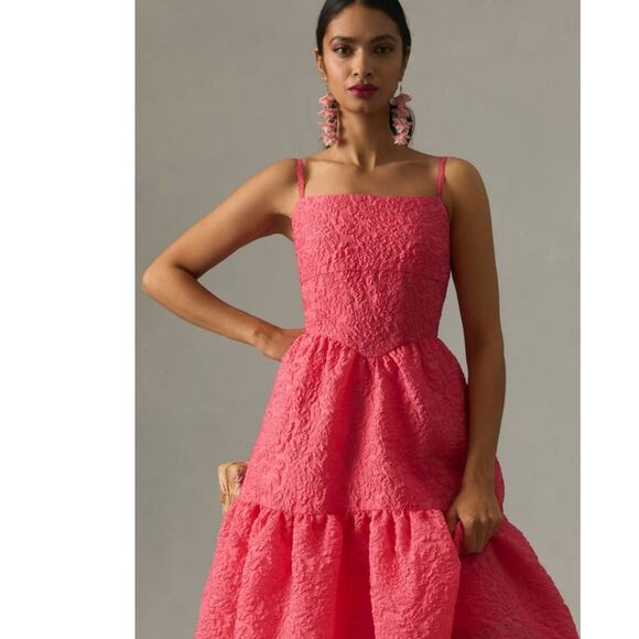 NWOT - Anthropologie Hutch Tiered Corset Dress SIZE 10 Red Rouge/Deep Pink - Picture 4 of 5